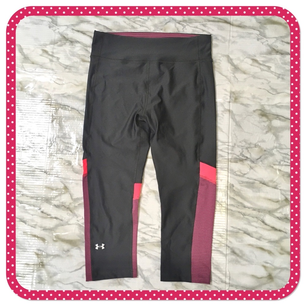 💝 UNDER ARMOUR 💝 gray/orange/stripe maroon capri yoga/exercise leggings size M